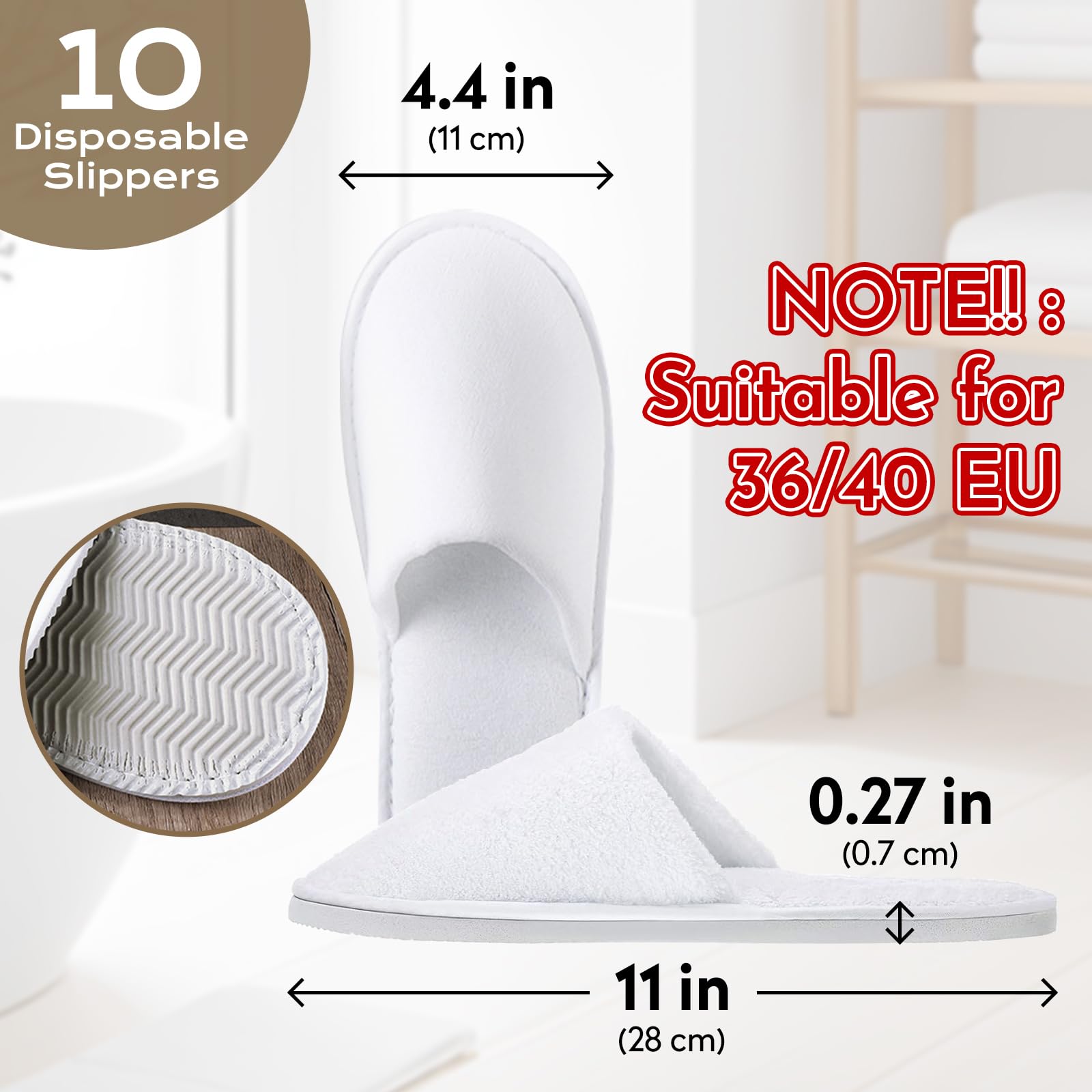 10 Paar Hotel Slippers Weiß Damen Herren, Rutschfeste Einweg Hausschuhe, Einweg Slipper, Gästehausschuhe, geschlossene Zehen, Unisex Frottierslipper Pantoffeln für Hotel Spa und Gäste
