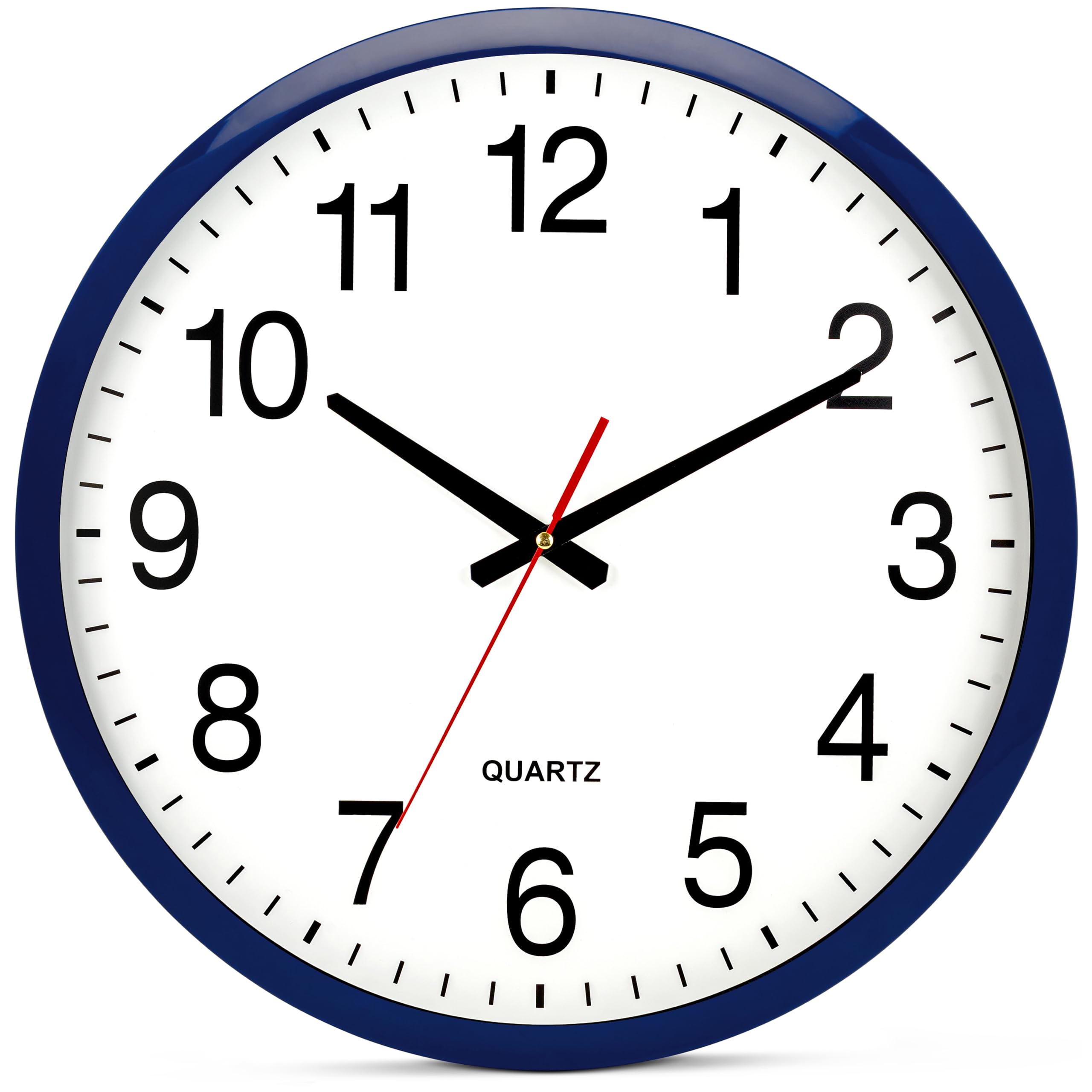 bernhard products navy wall clock silent non ticking - xl 18 inch quality quartz battery operated round easy to read home/office/classroom/school clock