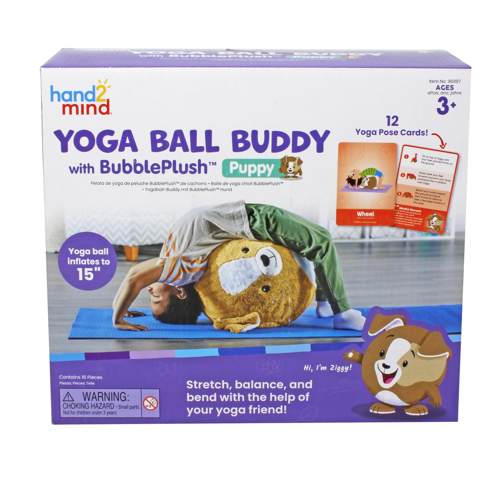 Learning Resources Yoga Ball Buddy con BubblePlush Perro, Pelota de Yoga para Niños Desde 3 Años, Juego de Yoga para Equilibrio y Movimiento, con 12 Tarjetas de Yoga y Bomba Incluida