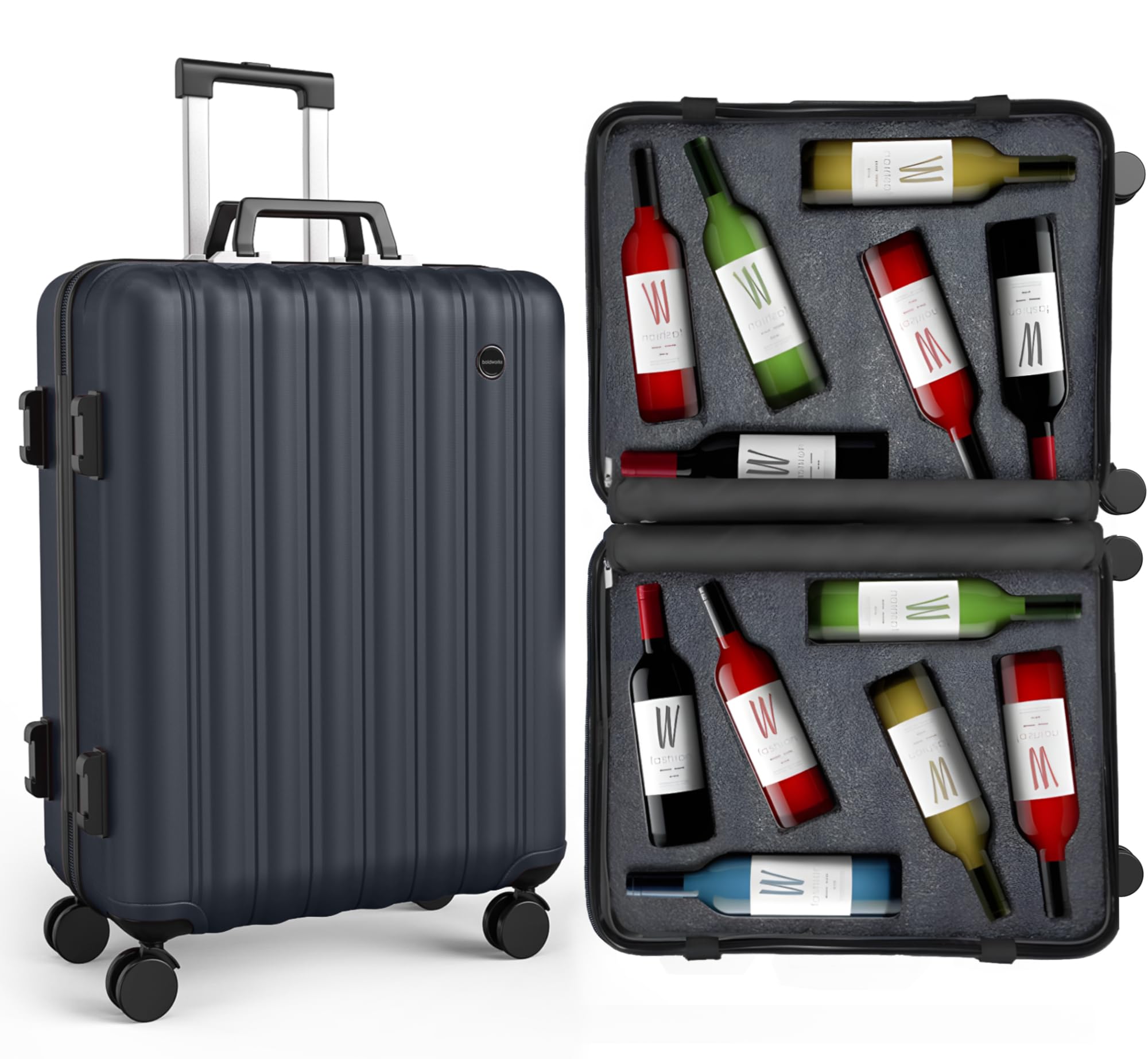 boldworks wine suitcase for airplanes 12 bottle wine luggage for airplane travel with tsa approved lock and removable insert to carry liquor black color case