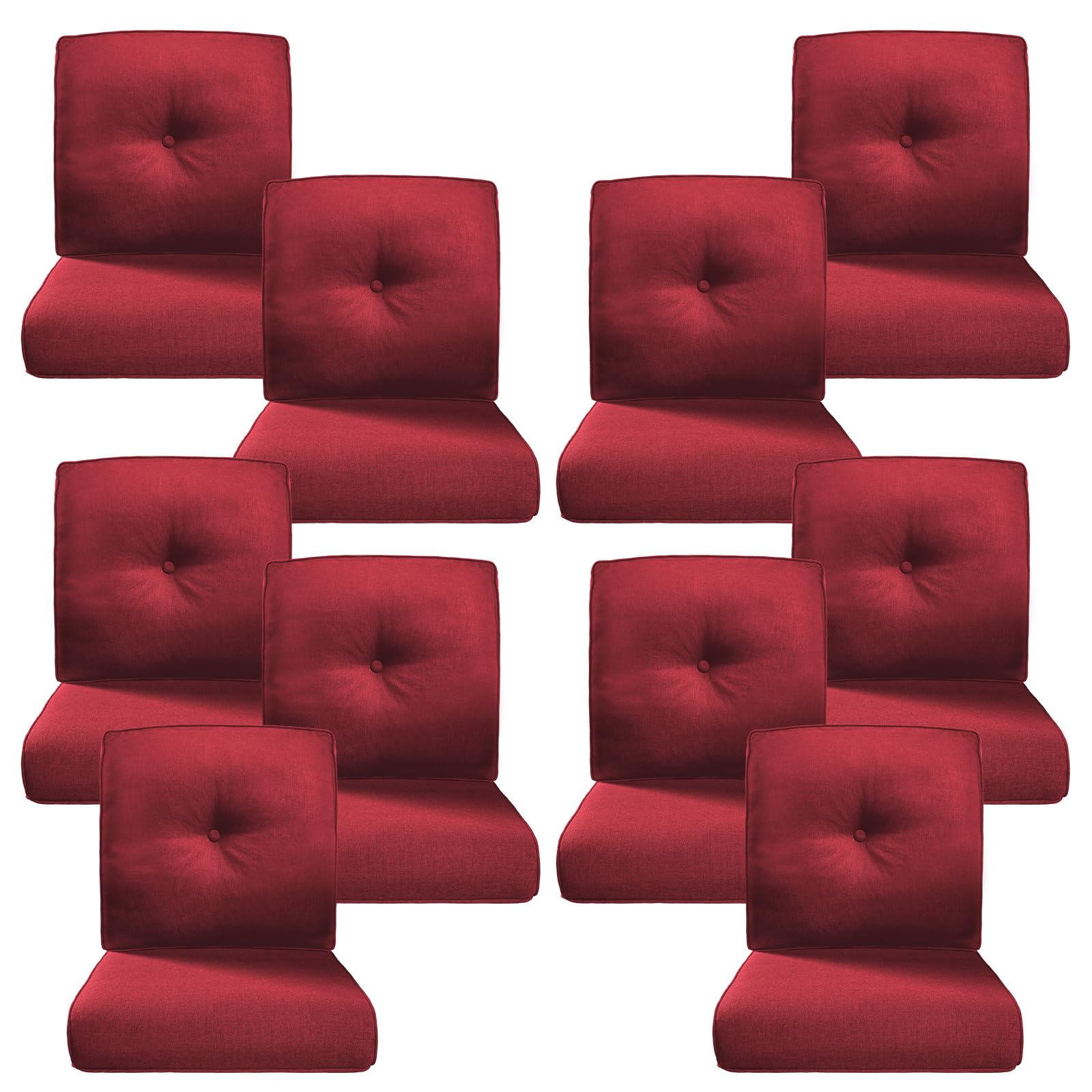 Luxury 4" Thick Outdoor Cushion Set of 10 - 22x24 Patio Furniture Cushions with 28D High-Density Foam, Water-Resistant &amp; Fade-Resistant Fabric, Removable Covers for Patio Furniture Sofa Couch -Red