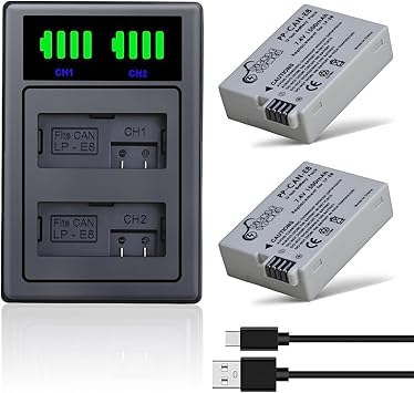Pickle Power LP-E8 Battery 2-Pack and LED Dual Charger for Canon EOS Rebel T3i T2i T4i T5i, EOS 600D 550D 650D 700D, Kiss X4 X5 X6 X7, LC-E8E Digital Cameras