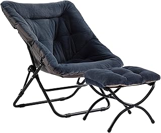 Saucer Chair with Ottoman, Comfy Doorm Chairs, Oversized Folding Faux Fu...