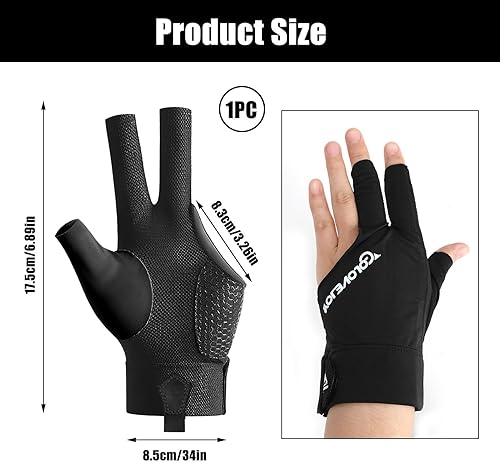 Miniatura 2 de Guante clásico de billar de 3 dedos para mano izquierda, profesional, transpirable, de secado rápido, antideslizante, de silicona, accesorios para