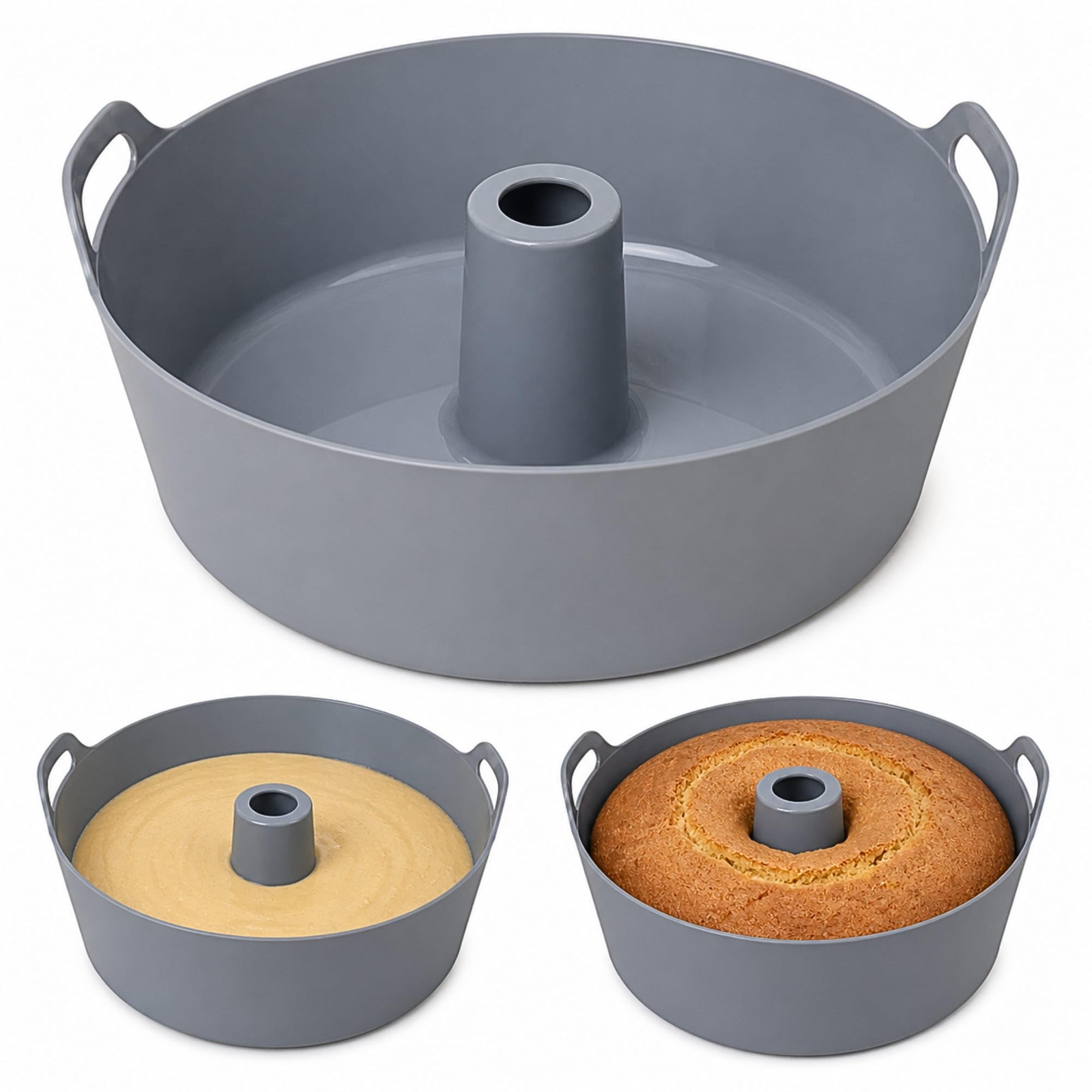 Molde Savarín de silicona 18 cm con agujero central y chimenea, rosca/corona/anillo antiadherente, desmoldado fácil, para bizcocho y repostería, apto horno y freidora de aire, sin BPA hasta 230ºC