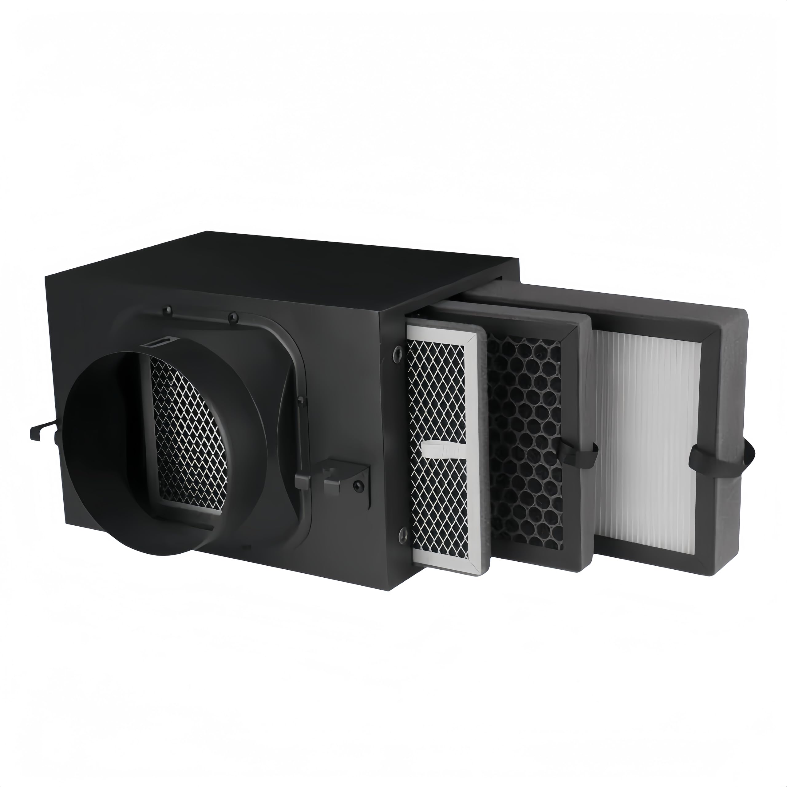 Scatola filtro di purificazione a 3 strati, sistema di filtrazione a tre stadi con filtri HEPA e carbone, adatto per condotti della ventola in linea di diametro 100 mm, per presa d'aria fresca e