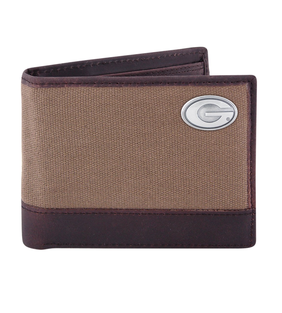 ZEP-PRO NCAA Georgia Bulldogs Canvas Leather Concho Passcase Wallet, Olive