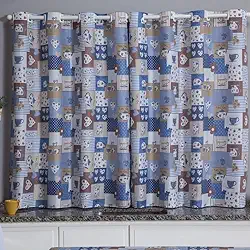 Cortina Cozinha Oxford 2,00x1,40 Estampada Cappuccino Janela Vitrô Ilhós Blackout Blecaute Decorativa Poliéster Varão (Bule Azul)