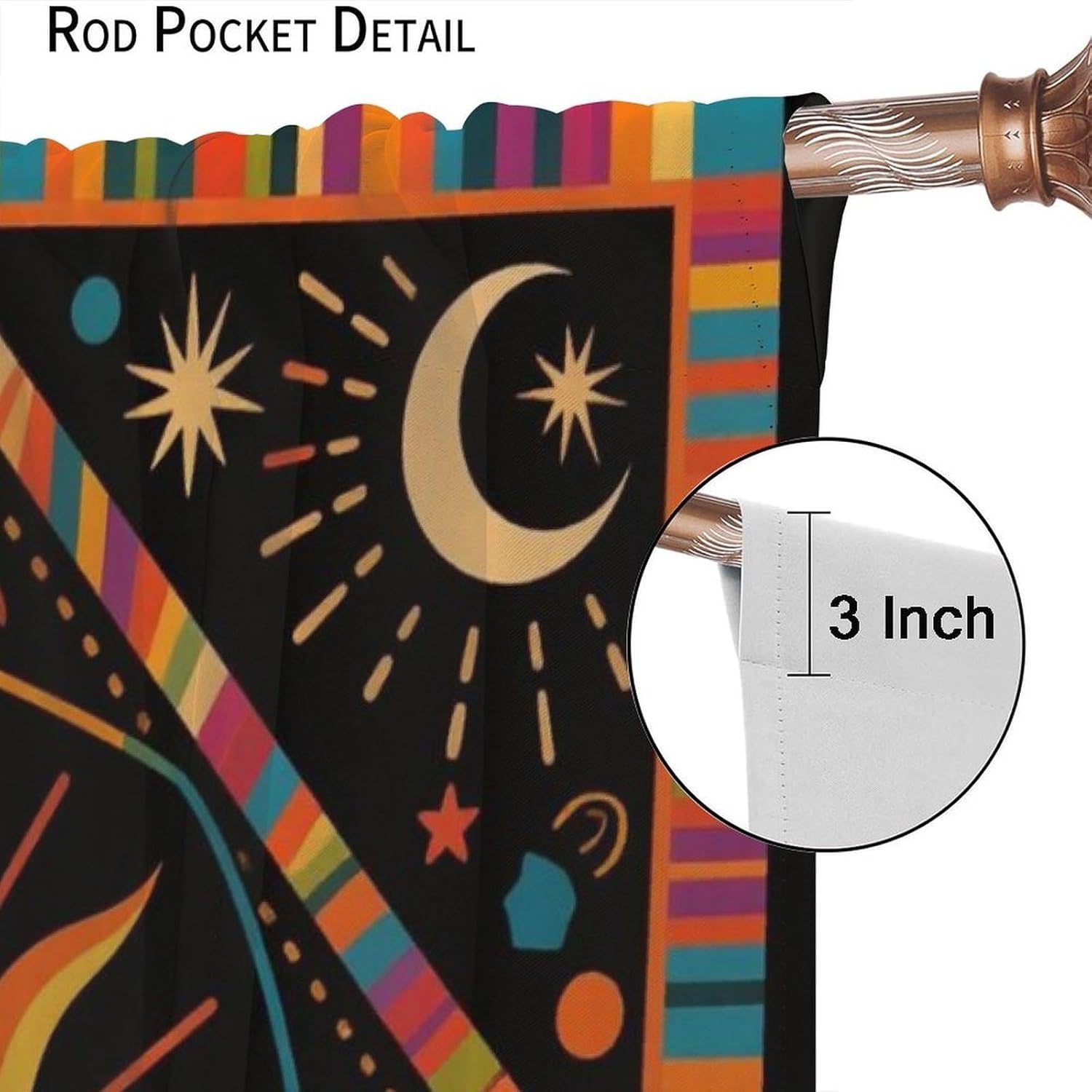 Indian Mandala Sun Moon Curtains,Orange Aztec Hippie Witchy Boho Floral Aestheticl Blackout Rod Pocket Window Treatments for Kitchen Restaurant Kids Bedroom Living Cafe Drapes 42" W X 54" L