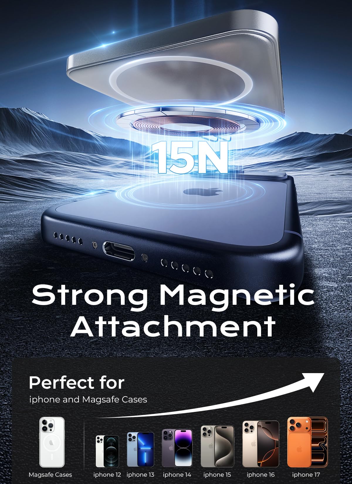 Aobbow Magnetic Portable Charger, 5000mAh Ultra Slim Power Bank, 15W Fast Charging for Magsafe Battery Pack, Travel Essential Wireless Charger Compatible with iPhone 17/16/15 Series - Space Gray - 4