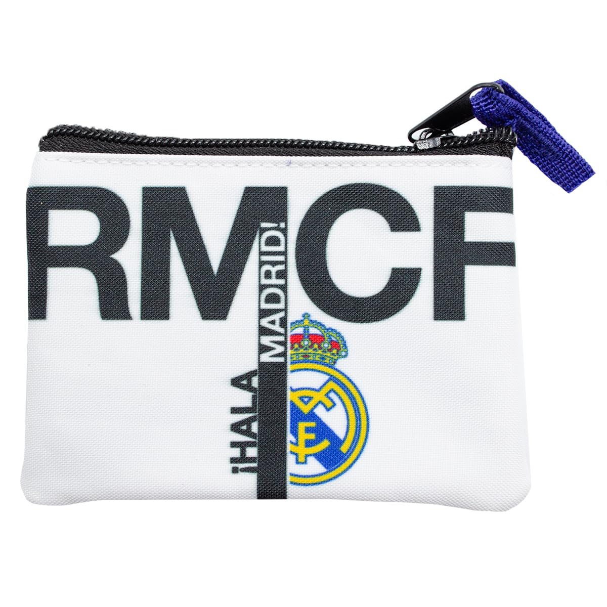 Monedero Rectangular de Tela Real Madrid – Modelo HALA Madrid 2025 – Producto Oficial – 13x9 cm – Cierre Cremallera – Ideal para Niños y Jóvenes