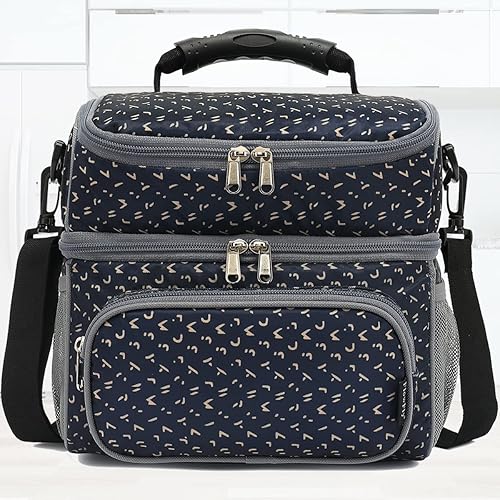 Miniatura 7 de FlowFly Lonchera térmica de doble capa para adultos, bolsa grande para hombres y mujeres, con correa ajustable, bolsillo frontal y bolsillos