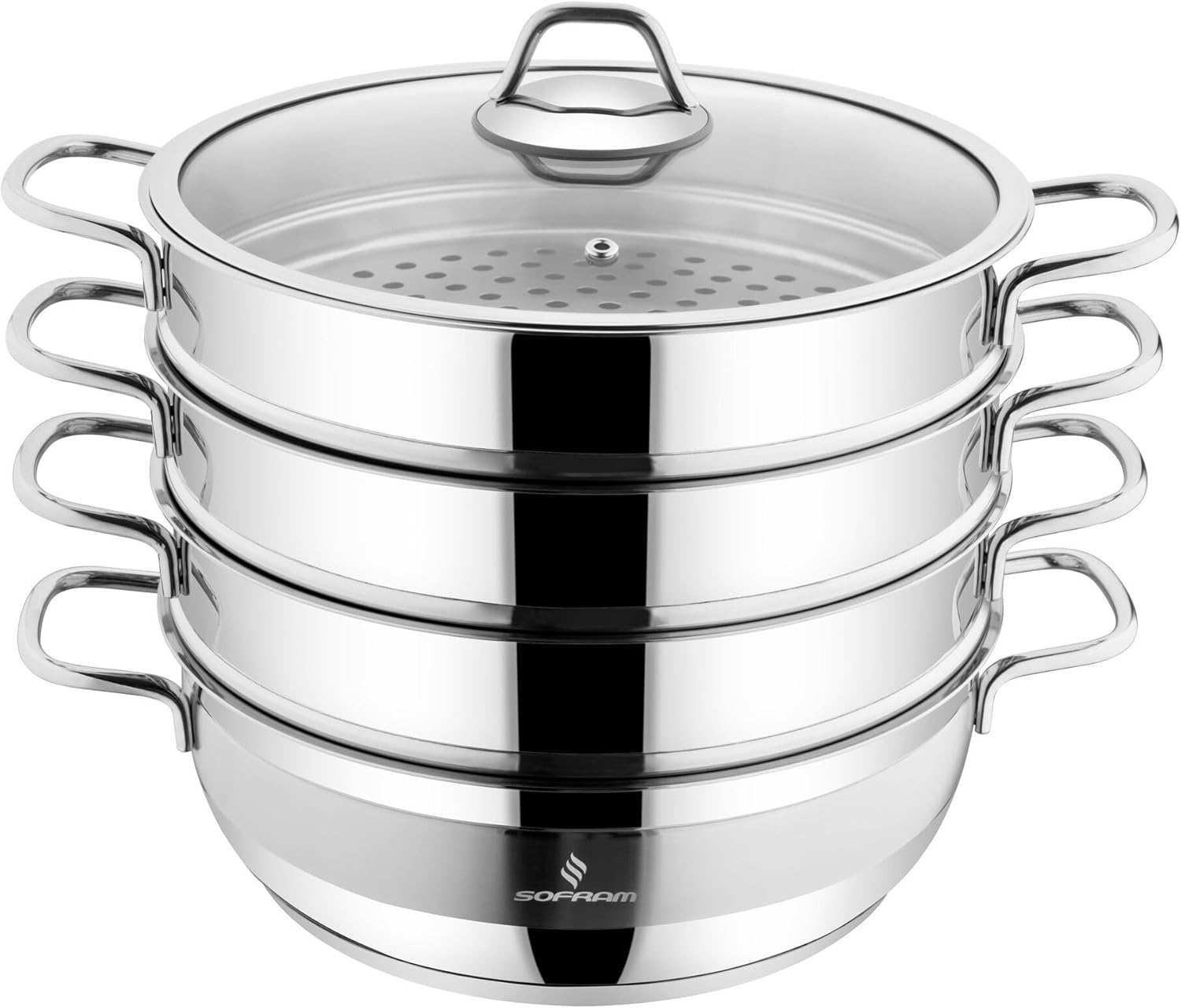 Stainless Steel Dumpling Steamer (3-tiered), Stainless Steel Steam Pot Cookware with Lid for Vegetable, Dumpling, Stock, Sauce, Food,Cookware Set