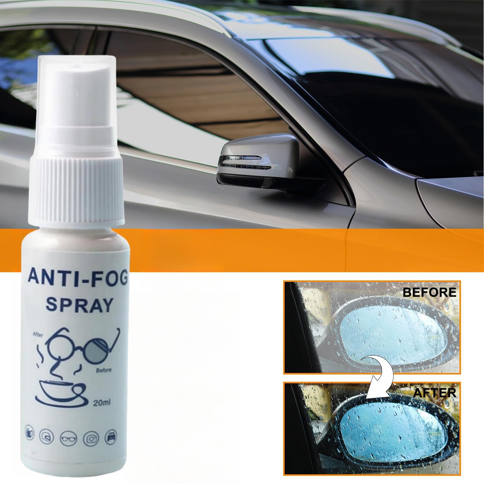 HIVETZ Spray antivaho de 20 ml para gafas, espray antivaho para gafas, spray antivaho para gafas, spray antivaho portátil, espray antivaho para coche, eficaz y antivaho para coche