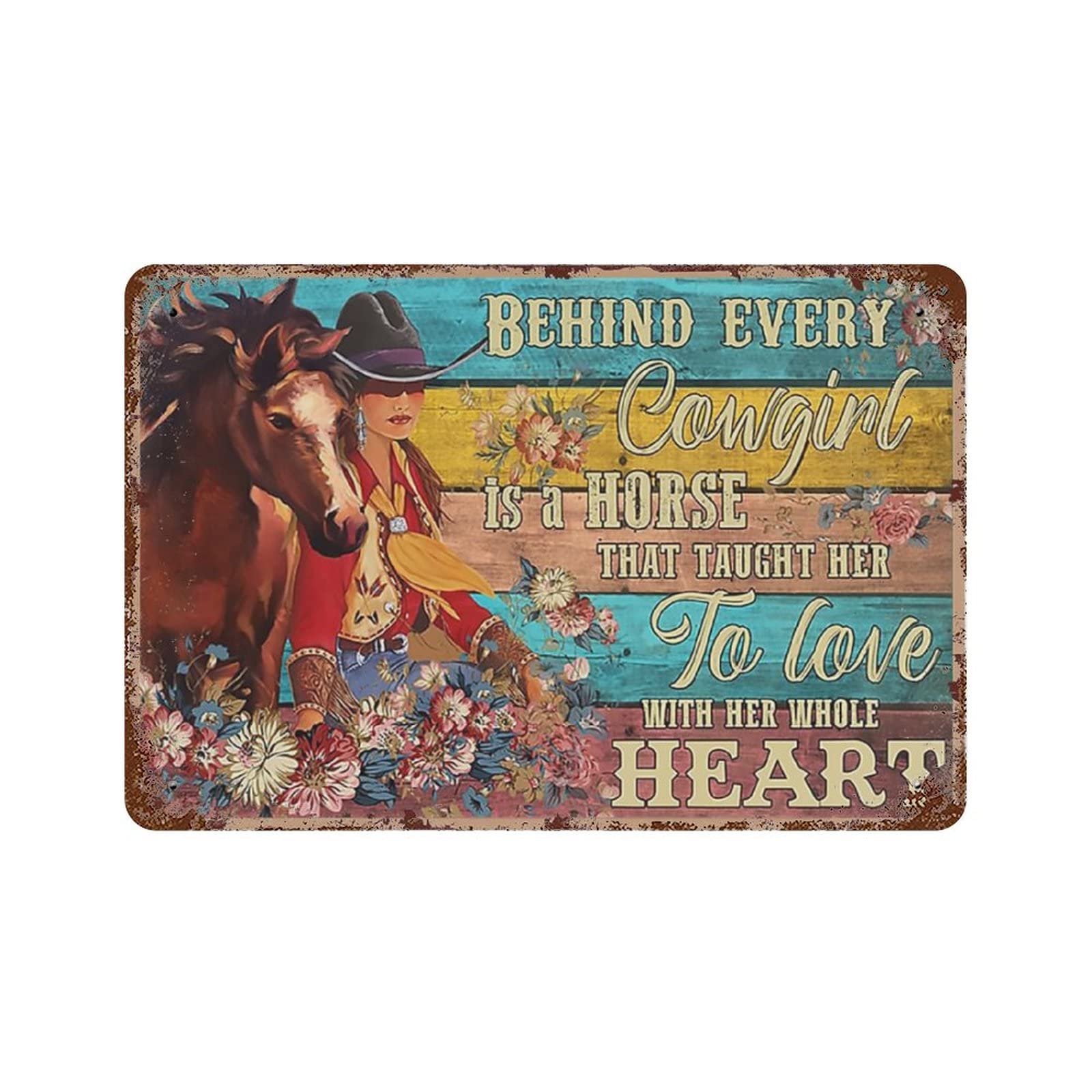 AOOEDM Behind Every Cowgirl Is A Horse Vintage Tin Sign Metal Tin Signs for Man Cave Funny Art Wall Plaque Kitchen Bar Pub Coffee Shop Wall Decor