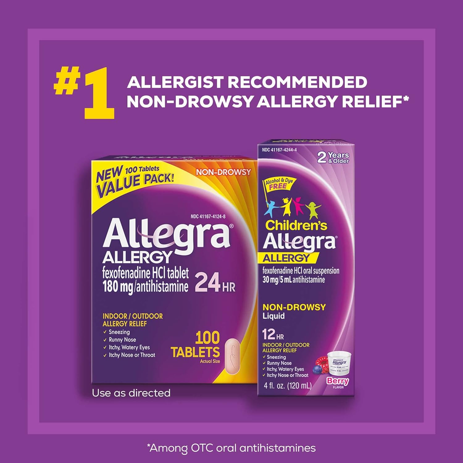 Allegra 24HR Adult Non-Drowsy Antihistamine Tablets, 100-Count, 24-Hour Allergy Relief, 180 mg : Health & Household