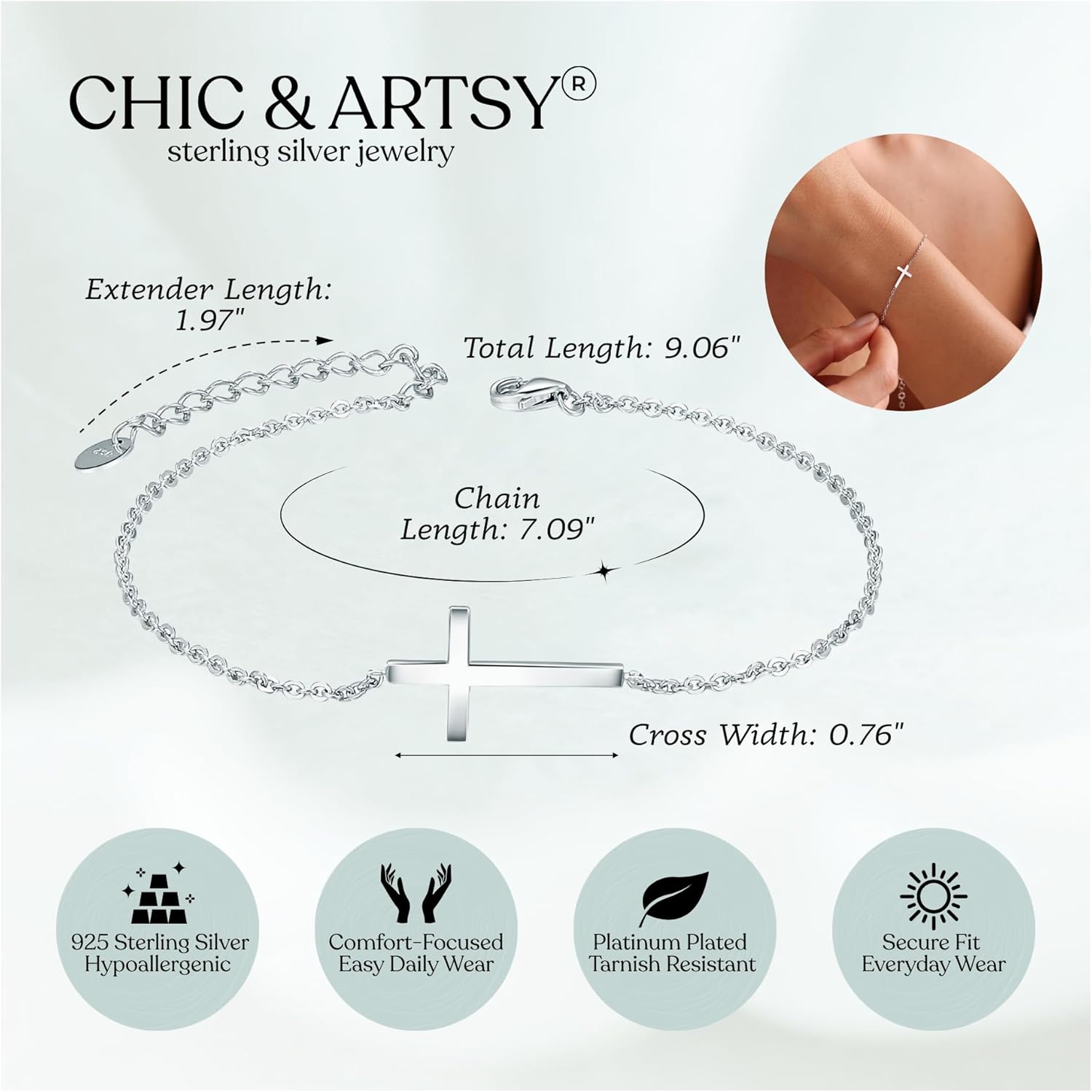 CHIC & ARTSY 925 Sterling Silver Bracelets for Women, Symbolic & Inspirational Charm Bracelets Collection with Cross, Stethoscope, Evil Eye, Infinity, Butterfly & More, Everyday Wear Jewelry - Image 5