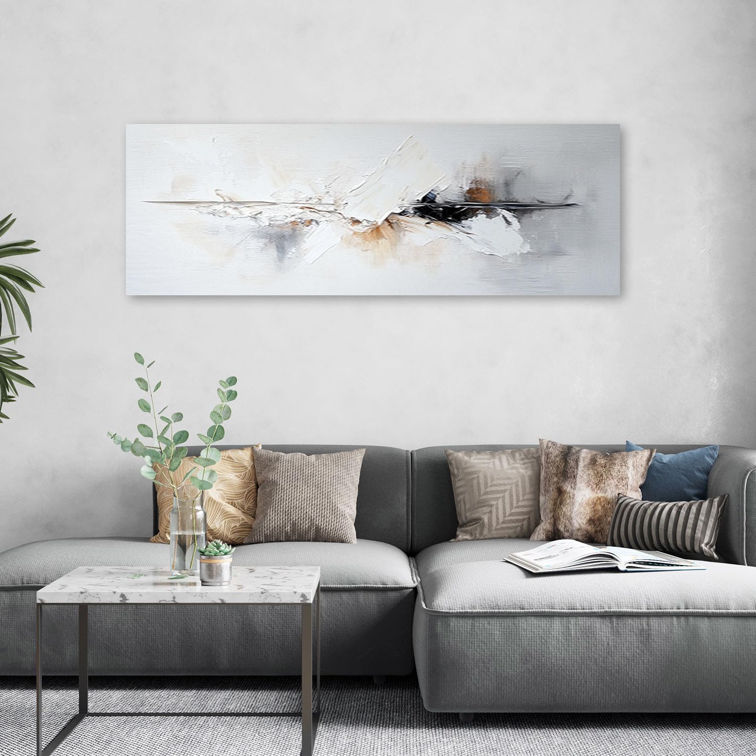 Feeby - Impression sur Toile - Tableau Decoration Murale - Abstrait industriel Gris Or - 90x30 1partie - Salon Peinture Tableaux - Moderne Reproductions Tableaux - Décoration Chambre