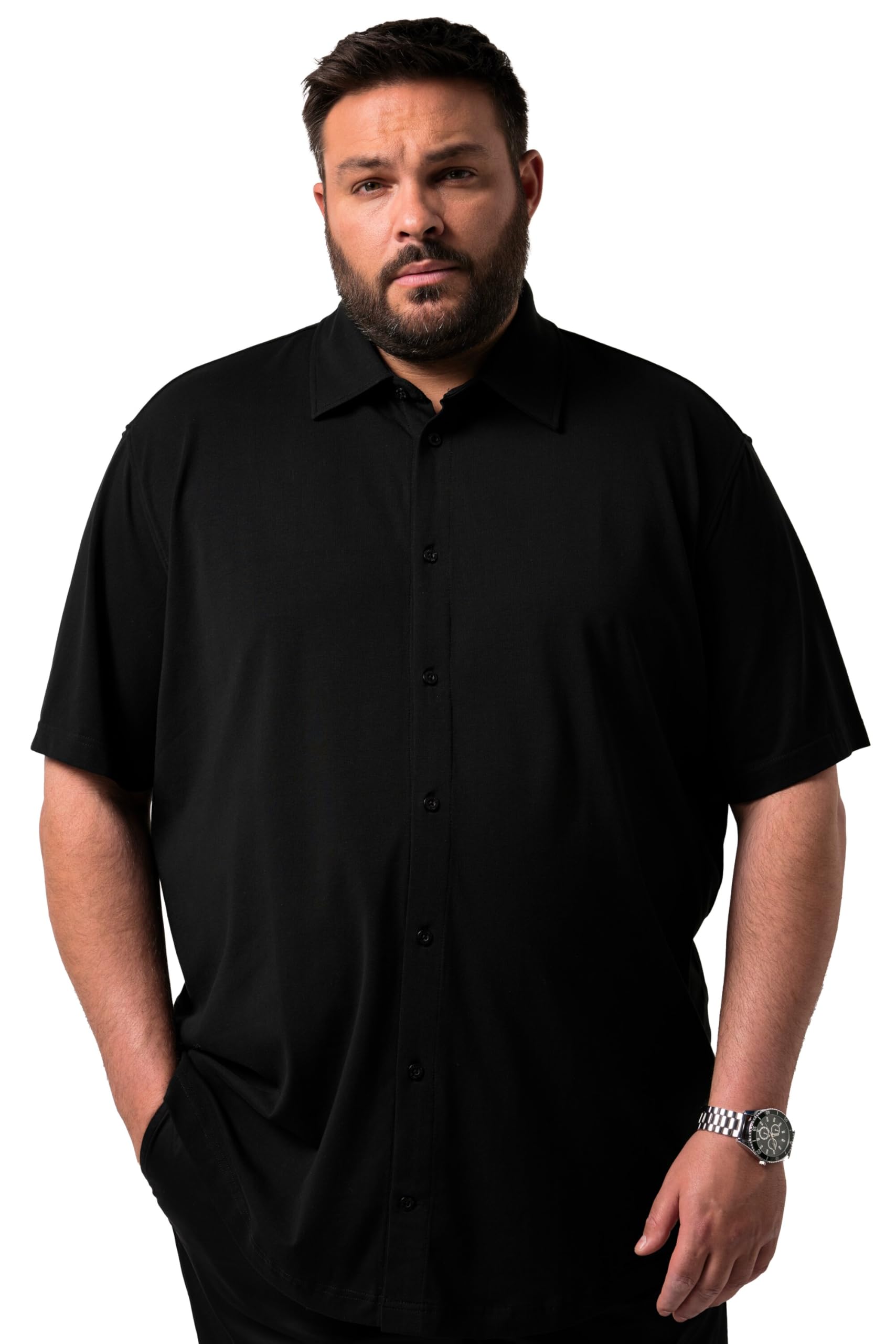 Men Plus Herren große Größen Übergrößen Menswear L-8XL Business-Jerseyhemd FLEXLASTIC®, Halbarm, Kentkragen, Modern Fit 840491