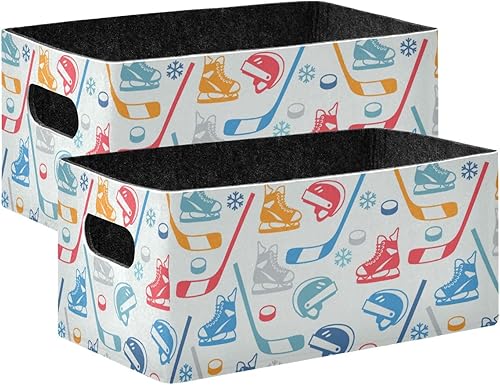 Emelivor Juego de 2 cestas de almacenamiento de hockey deportivo (2 unidades), contenedores de almacenamiento plegables de fieltro con asas, cajones