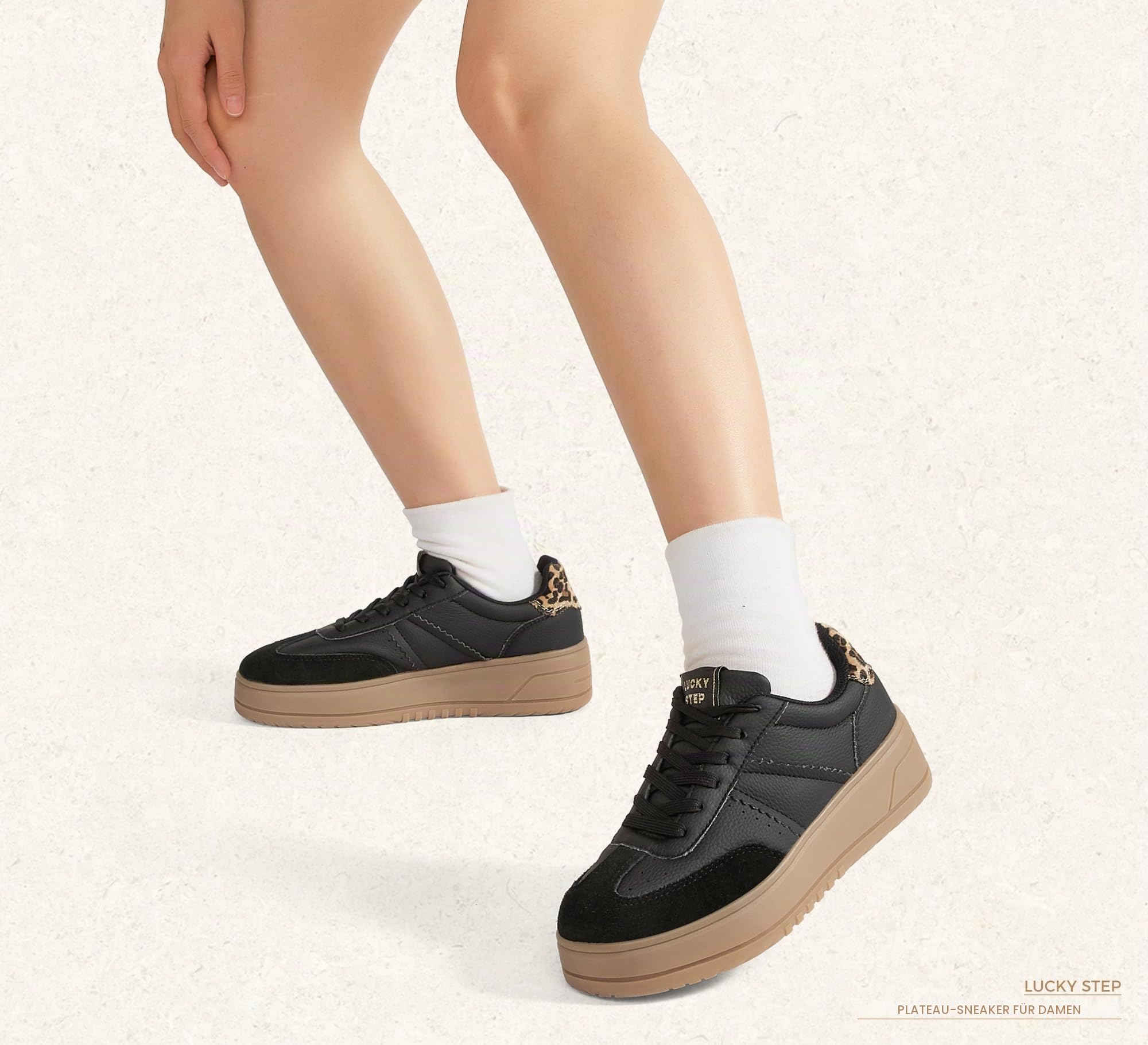 LUCKY STEP Damen Plateau-Sneakers mit Schnürung | Bequeme Freizeitschuhe mit Dicker Gummisohle aus Kunstleder | Low-Top Design für Stadt, Alltag & Sport