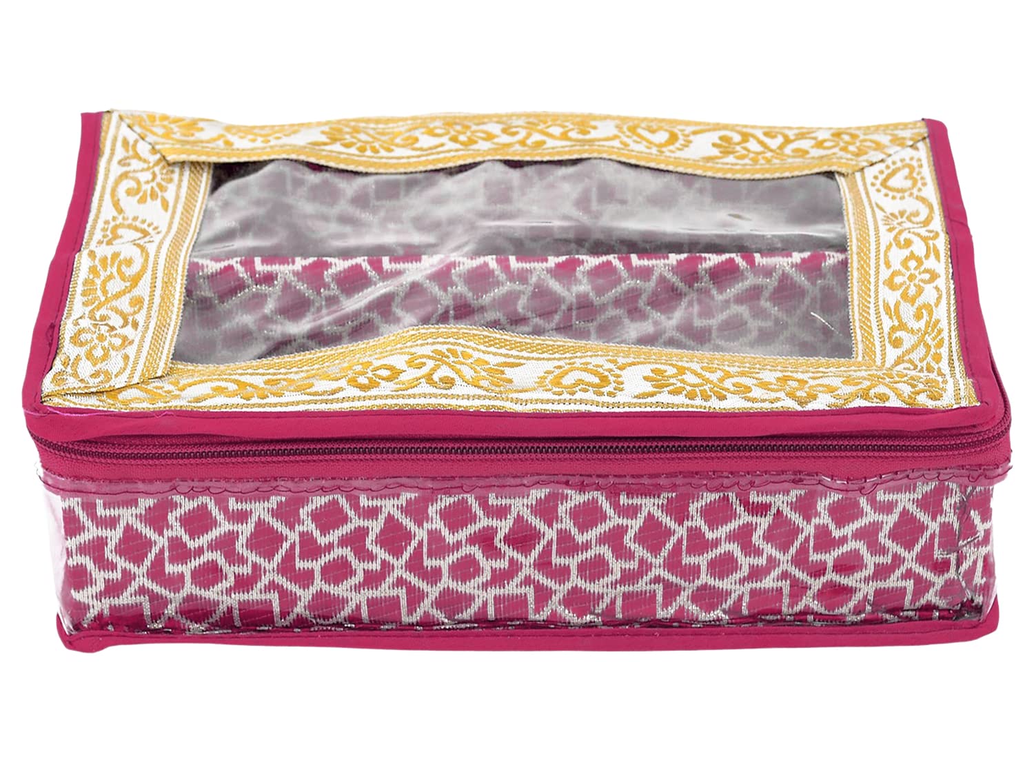Kuber Industries Multi Saqare Design Laminated 2 Rod Box, Organizer For Bangle, Watches, Bracelets, Jewellery With Tranasparent Top (Pink)-47KM0294