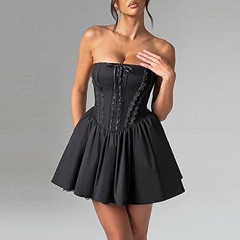 フェティコ　24SS　OPEN-BACK BUSTIER MINI DRESS Amazon.com: TUSFTAY Women Short Sleeve Corset Mini Dress