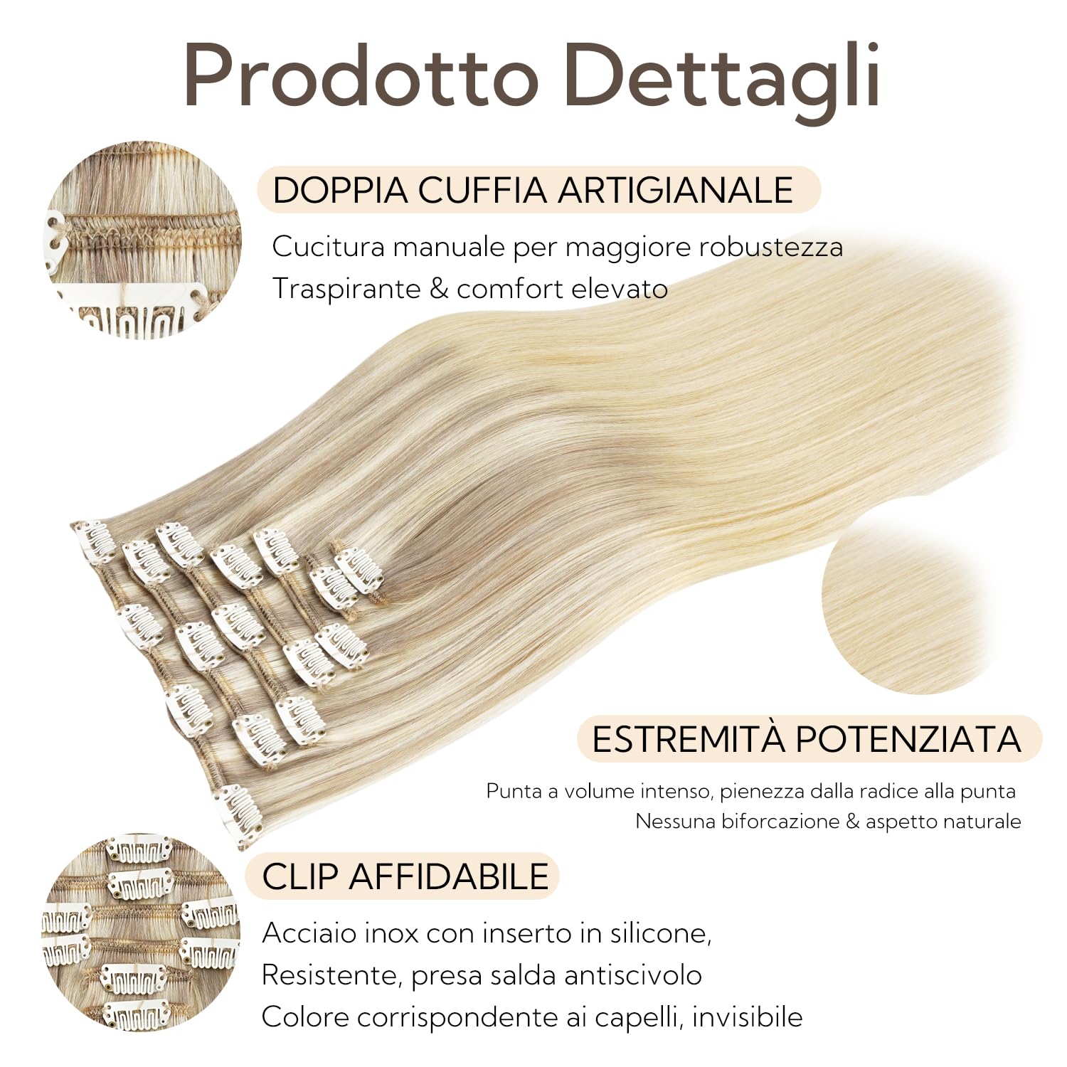 HOTBANANA Clip In Hair Extensions 40cm 7pcs 120g Remy Umani Naturali