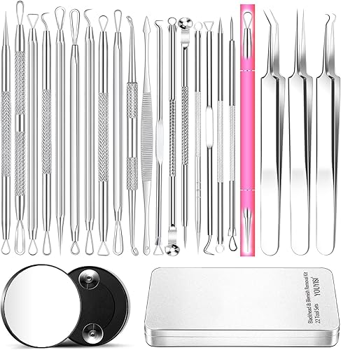22 Piezas Herramienta Extractora de Espinillas, Removedor de Puntos Negros, Acné y Comedones Kit Extractor