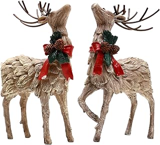 Topadorn Resin Holiday Deer Tabletop Holiday Figurine Christmas Decorative,2 Pack