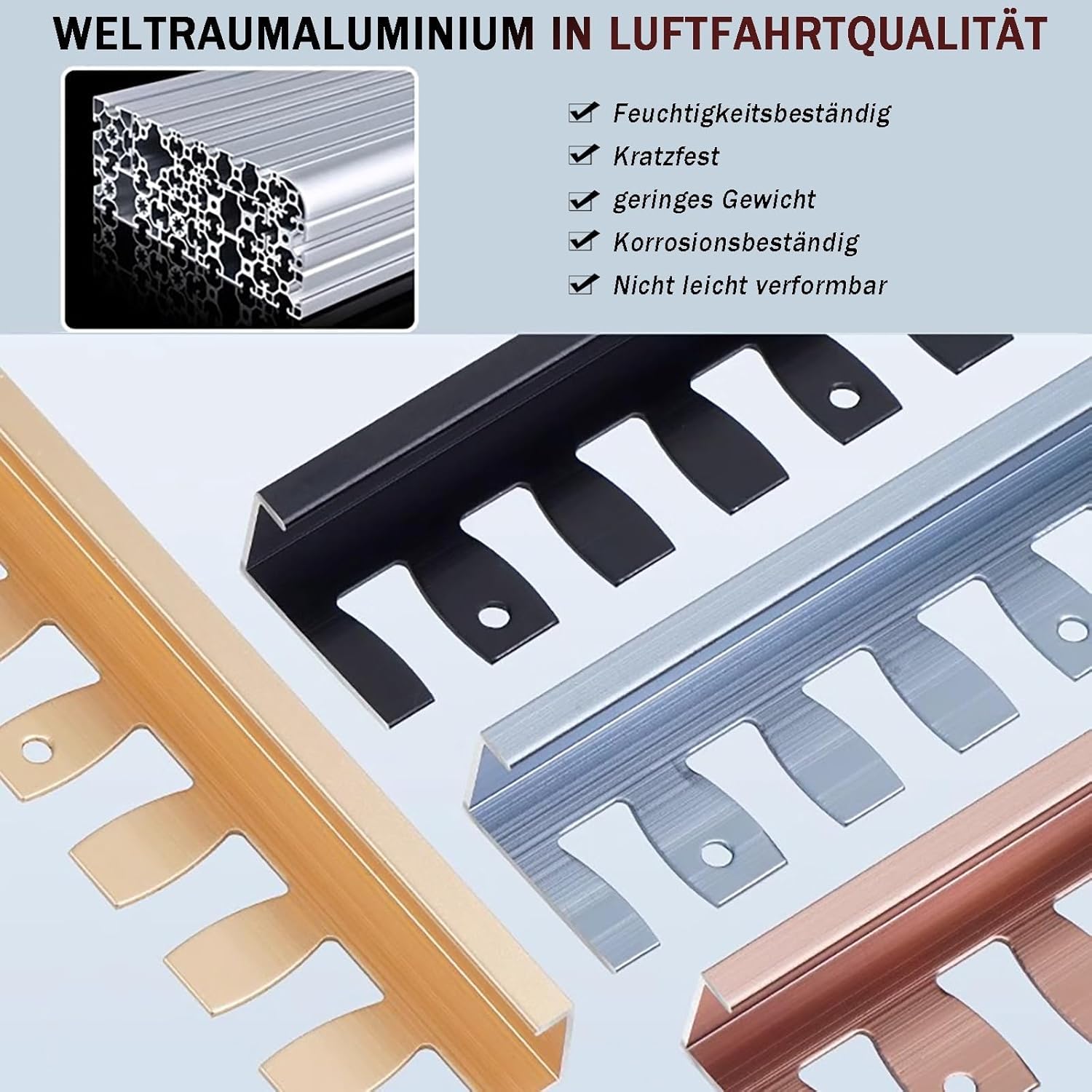 Flexible Treppenkantenkante für Fliesen, eloxiertes Aluminium, 135 cm, 2 Stück, Bodenbelag für Treppen, langlebige Oberfläche
