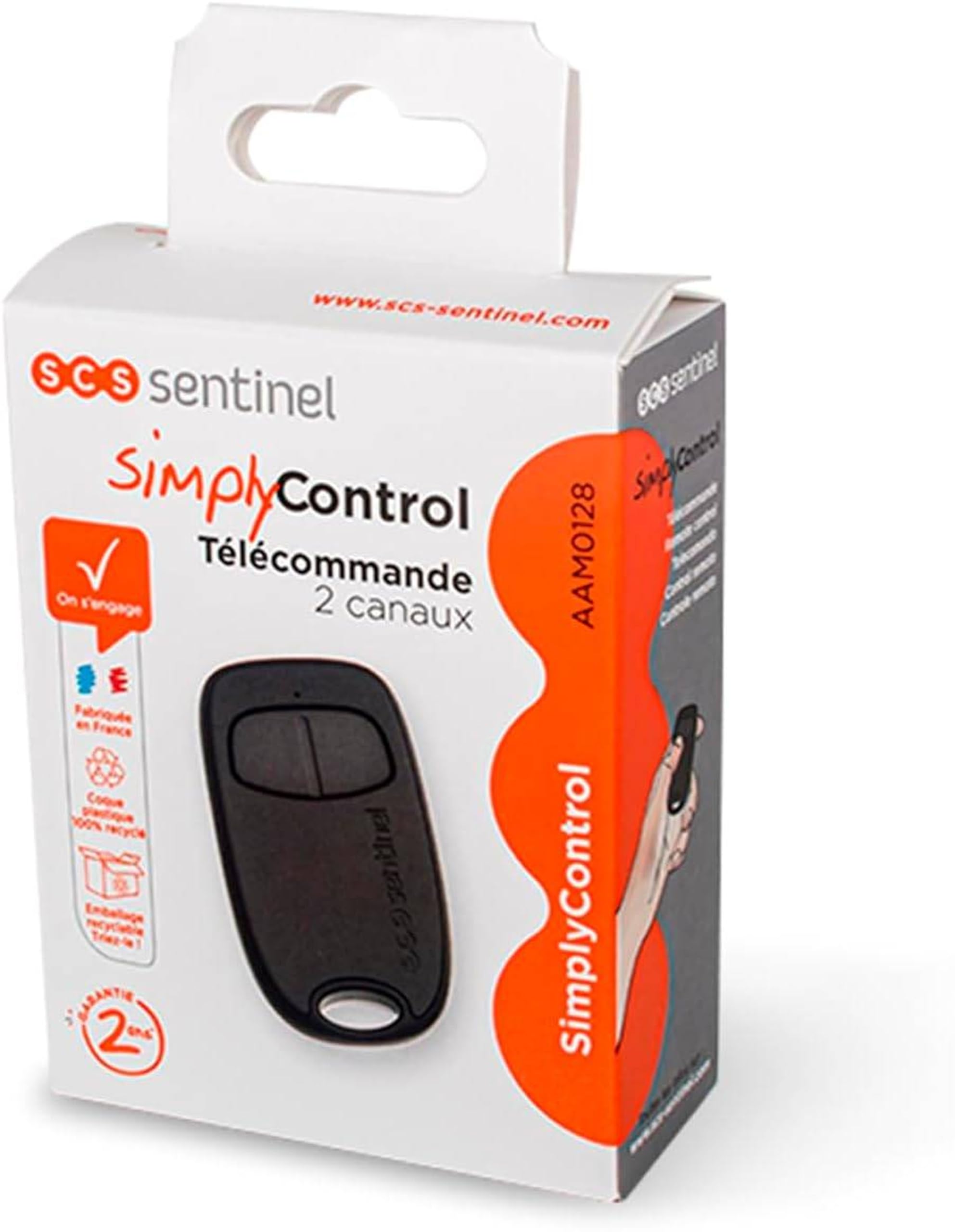SCS Sentinel, AAM0128, Télécommande 2 Canaux À Code Secret Tournant, SimplyControl, Noir, Noire