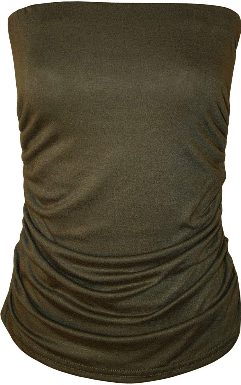 Wearall Women's Khaki Strapless Ruched Boob Tube Sleeveless Plain Bandeau Top 8-10