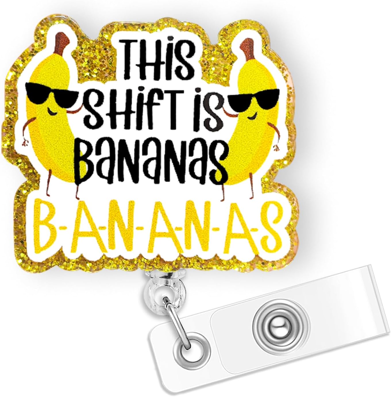 This Shift is Bananas Funny Badge Reel Retractable for Nurse Nursing RN CNA Medical Assistant & Teacher | Funny Nurse Gifts Banana Badge Holder with Alligator Clip & 24” Durable Nylon Cord | Acrylic