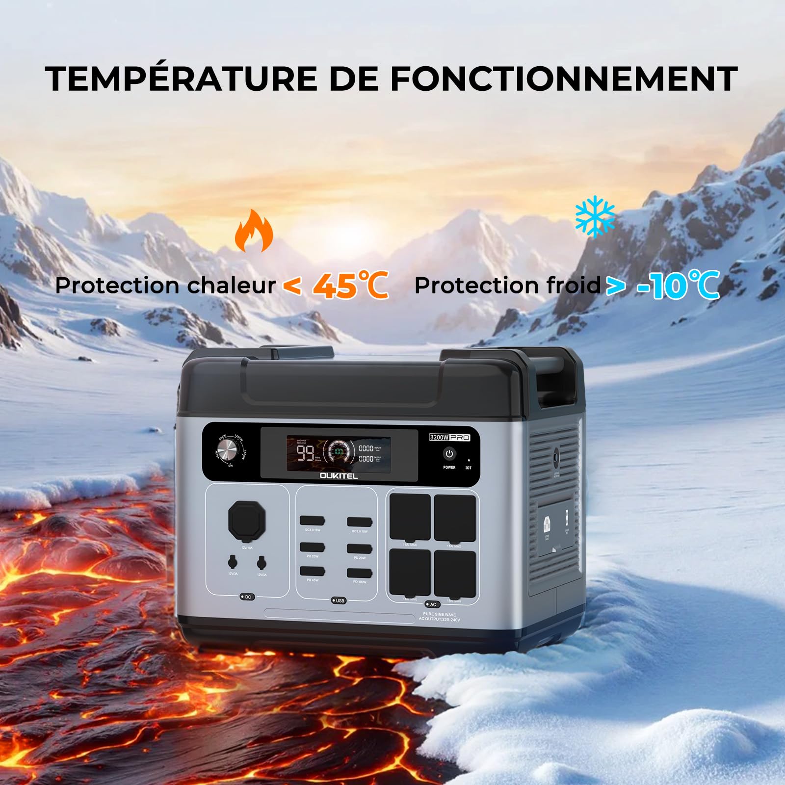 OKITEL P2001 PRO Station d'énergie portable 2048 Wh générateur solaire 3200 W haute puissance Source de réserve entrée solaire 1000 W Réserve électrique domestique