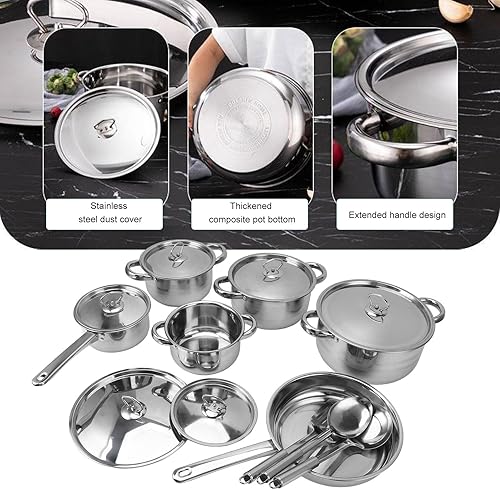 Miniatura 4 de Topyond Juego de utensilios de cocina de acero inoxidable, ollas y sartenes de cocina con olla de sopa, sartén para saltear y tapas para cocinar en