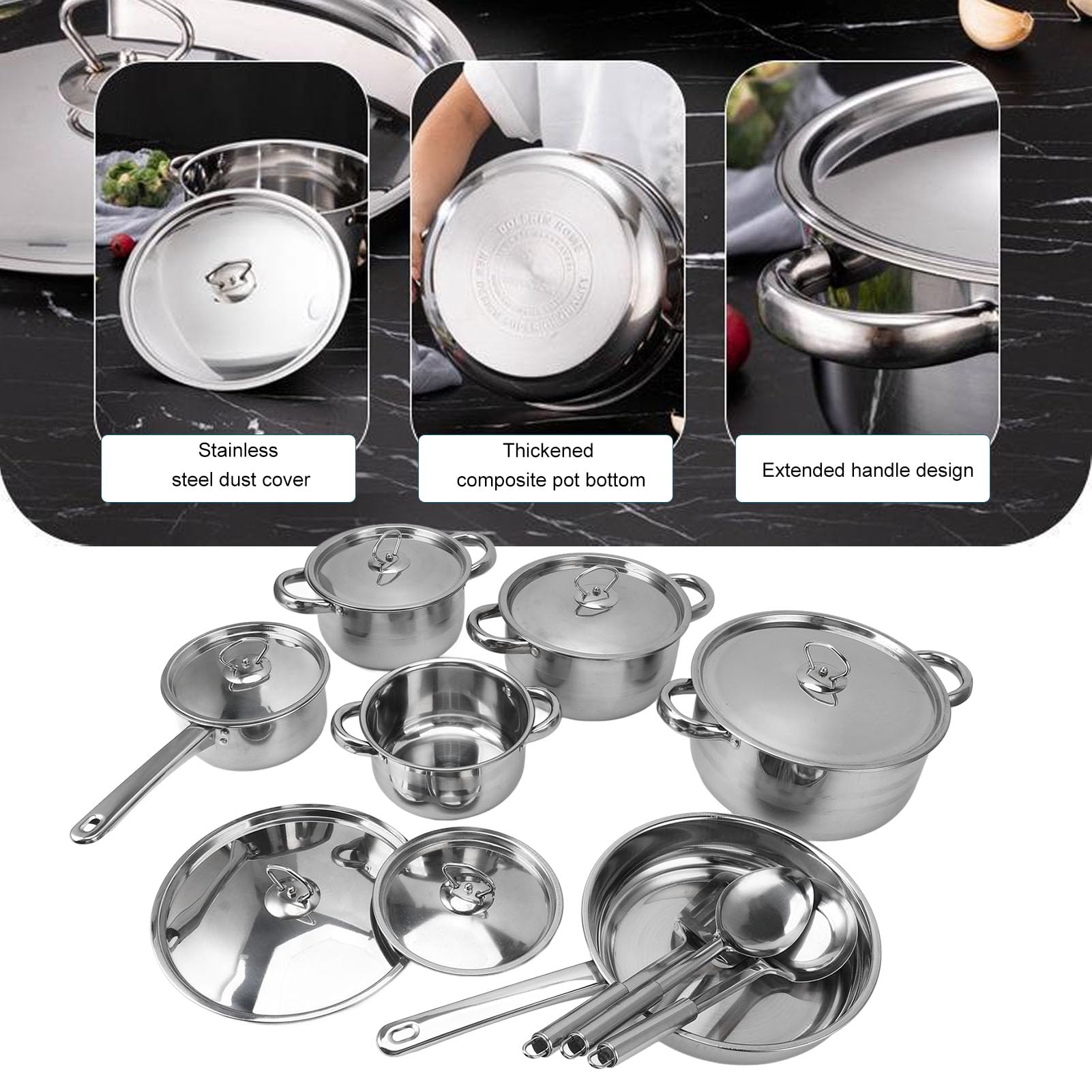 Acouto Juego de Utensilios de Cocina de Acero Inoxidable, Ollas y Sartenes Pequeñas para Cocinar con Asas a Prueba de Calor, Apto para Horno de Inducción para Freír, Hervir y Guisar