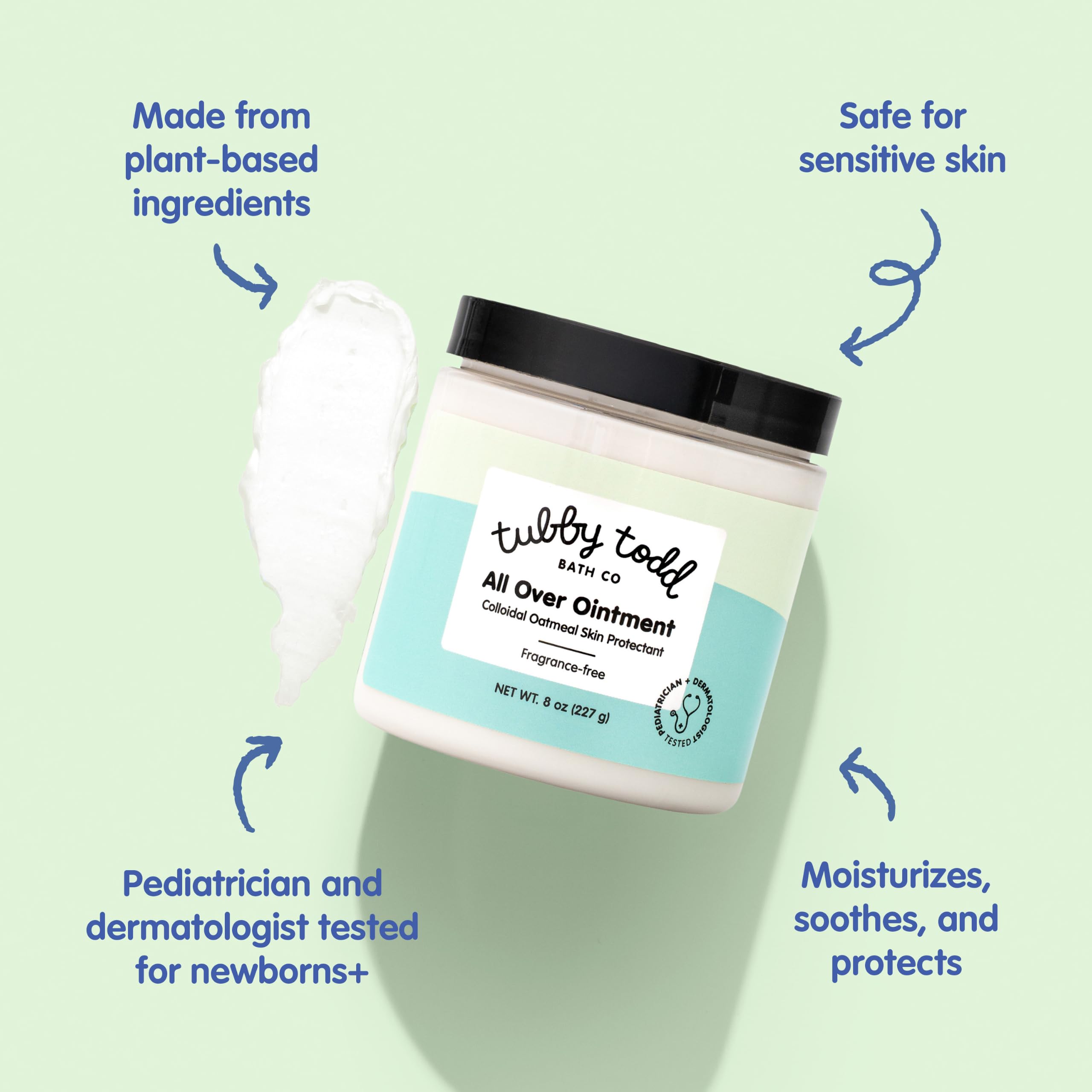 Tubby Todd All Over Ungüento para bebés, crema multiusos para eccema de bebé para piel sensible, piel seca, erupción cutánea, irritación, paquete de 2 unidades, 8 onzas, sin fragancia