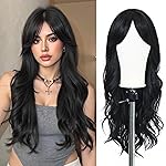 Esmee 24 Inches Ombre Brown to Gray Wigs for Women atural Synthetic Hair Heat Resistant Long Wavy Wigs with Fringe for Daily Party Cosplay Wear