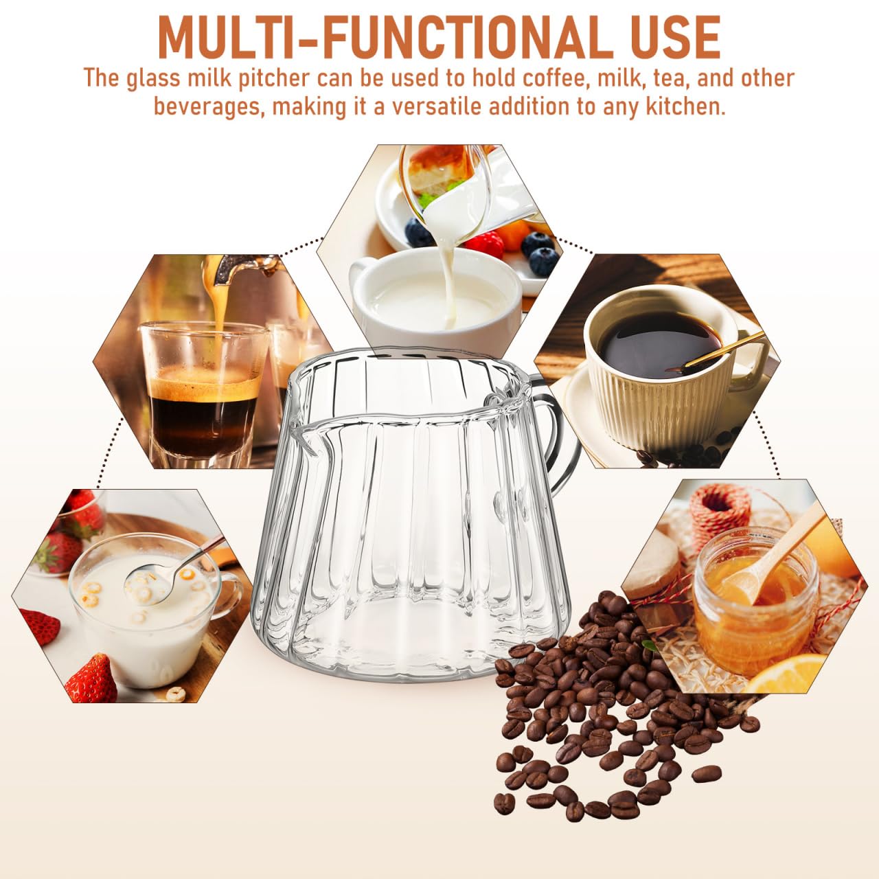 Angoily 200ml Milchaufschäumbecher Glas - Mikrowellengeeignet Milchkännchen Klein mit V-Ausguss für Latte Art - Hitzebeständiges Borosilikatglas Sahnekännchen für Espresso & Cappuccino