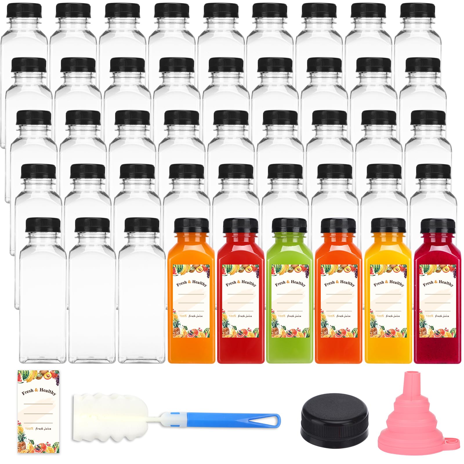 Moretoes 45pcs 12oz Empty Plastic Juice Bottles with Caps, Bulk Clear Beverage Containers for Juicing Drinking Milkshake Tea and Other Beverages