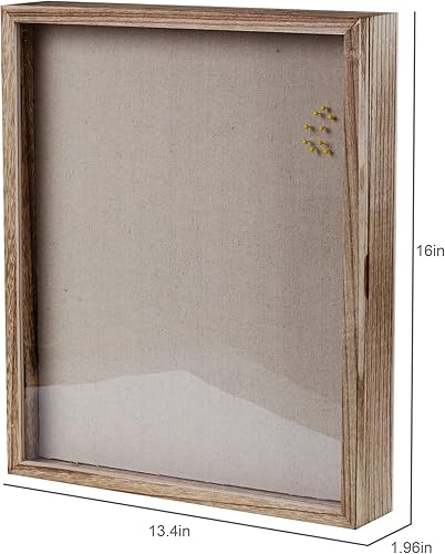 Miniatura 6 de Shadow Box - Caja de 13 x 16 pulgadas con fondo de lino y 8 pines de madera maciza, caja de memoria para fotos, recuerdos deportivos, premios,