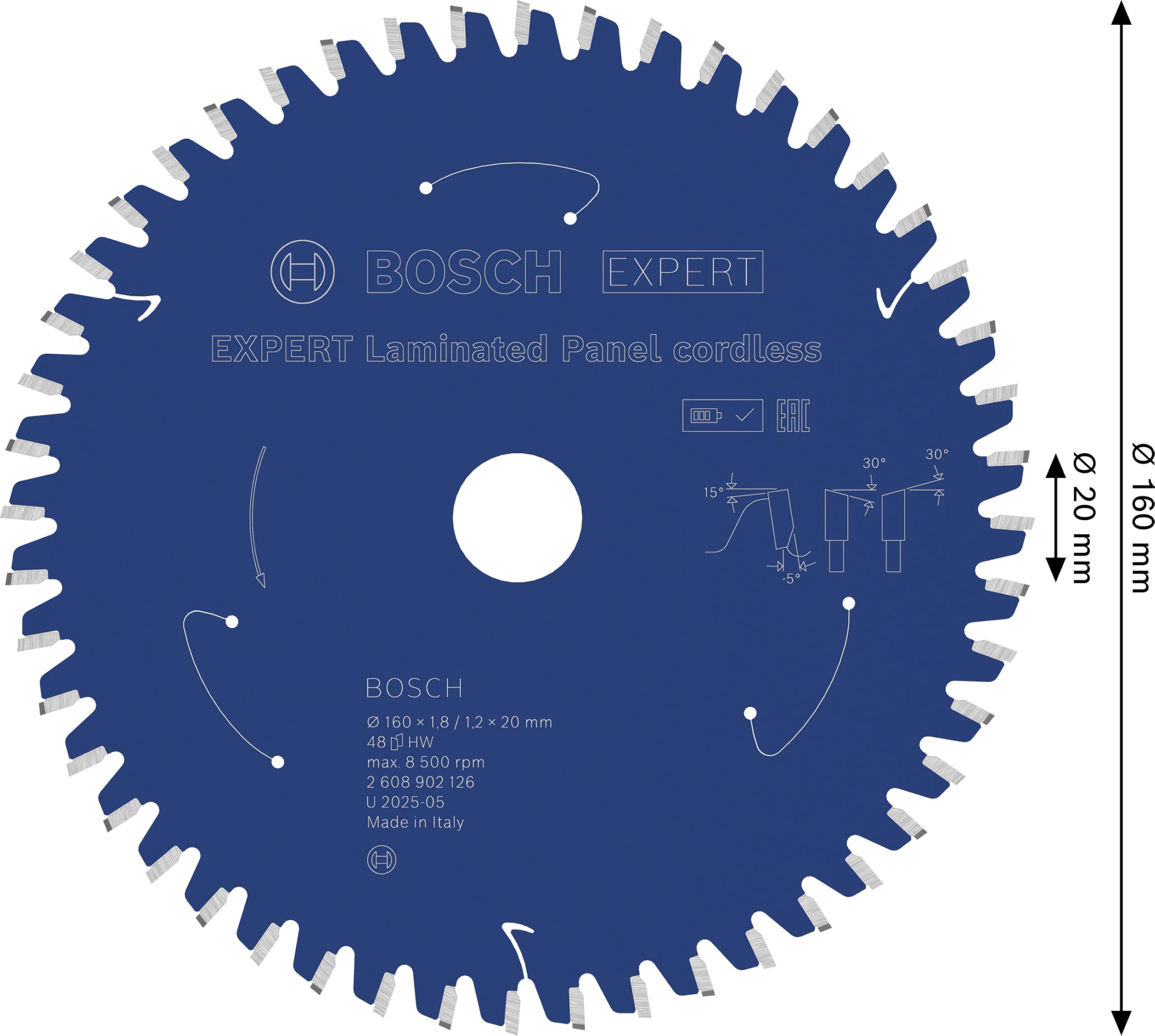 Bosch 1x Hoja de sierra circular EXPERT Laminated Panel cordless (para Tableros recubiertos de plástico, Ø mm, Professional Accesorios Sierras circulares de mano sin cable, Sierras circulares)