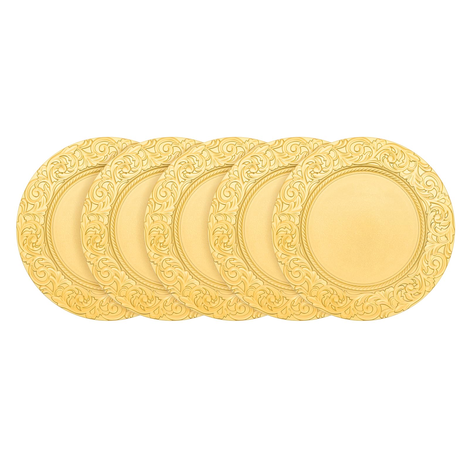 Platos dorados 100 unidades, 33 cm, diseño de arrecife de plástico, con relieve, platos decorativos para bodas y fiestas