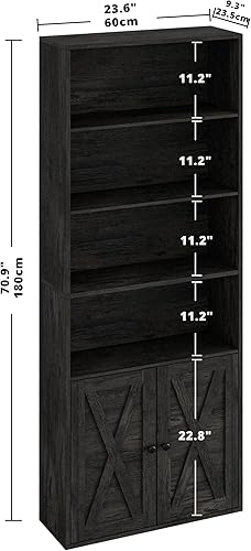 Miniatura 3 de IRONCK Estanterías industriales y estanterías con puertas de pie 6 estantes de almacenamiento estantería de 70 pulgadas de alto decoración del hogar