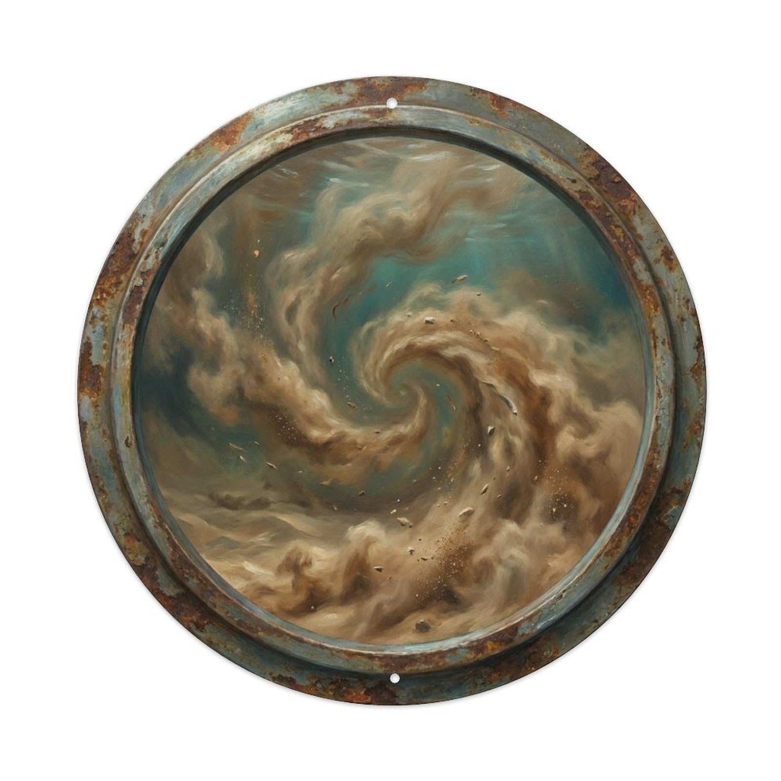 Vintage Porthole Sediment Swirl Ship Window Undersea Deep Sea Metal Tin Sign