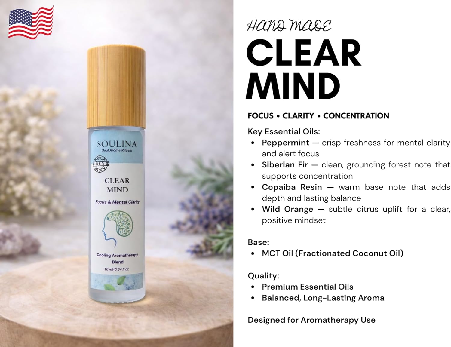 Soulina Set of 4 Essential Oil Roller – Sleep, Energy, Breath & Focus Aromatherapy Roll-On Kit, Natural Blends with MCT Oil, Handmade in USA, 4 x 10 ml - Image 6