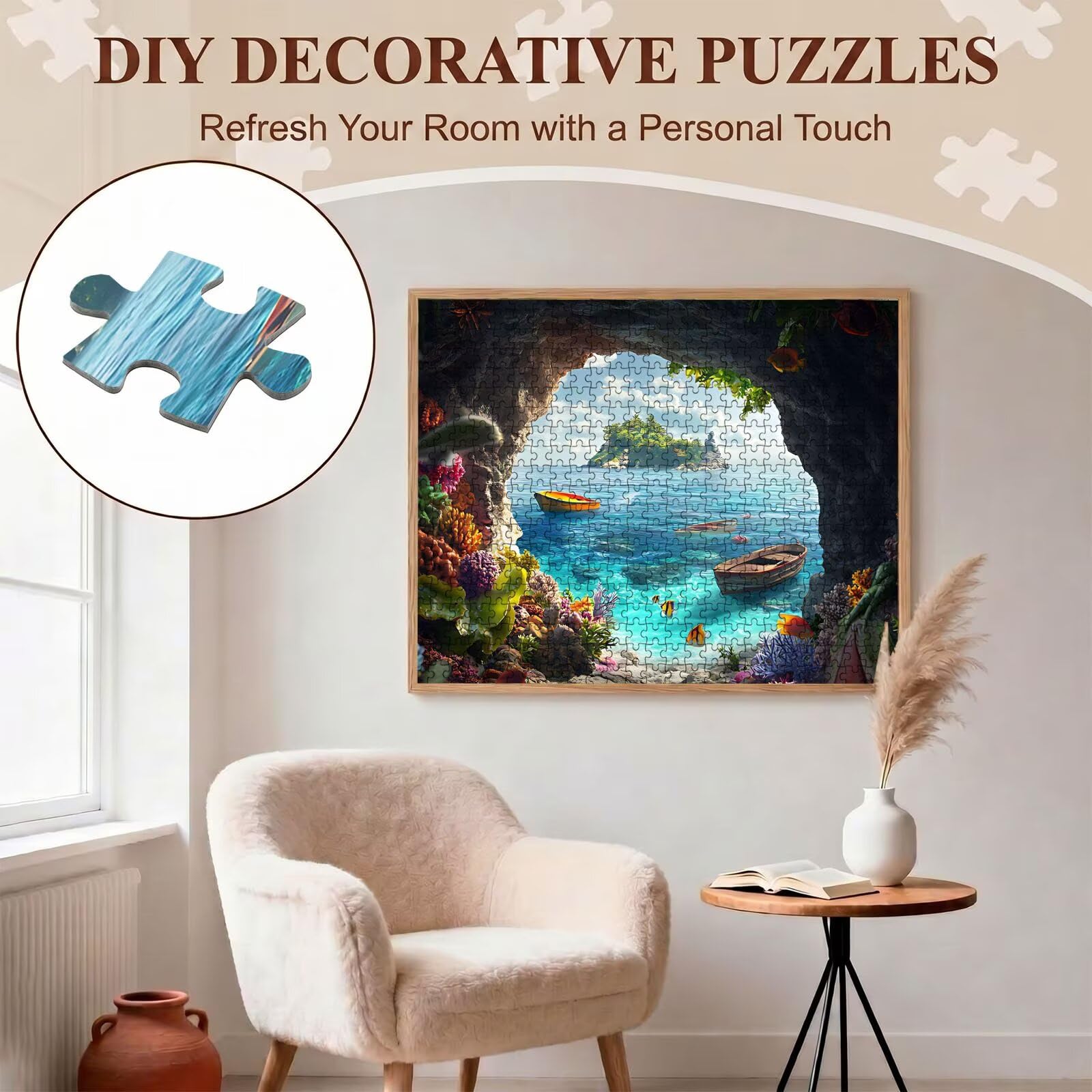 Bote Playa Puzzle de 5000 Piezas, Juego de Mesa Familiar de Madera - Rompecabezas Adultos para Toda La Familia, Rompecabezas Educativo DIY y Antiestrés - con Mapa de Referencia, 156 x 105 cm f0-96