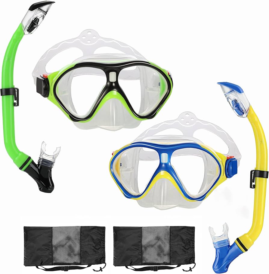 Seals Dry Snorkel Set For Kids Youth Junior, Anti-Fog Tempered Glass Snorkeling Mask, Anti Leak