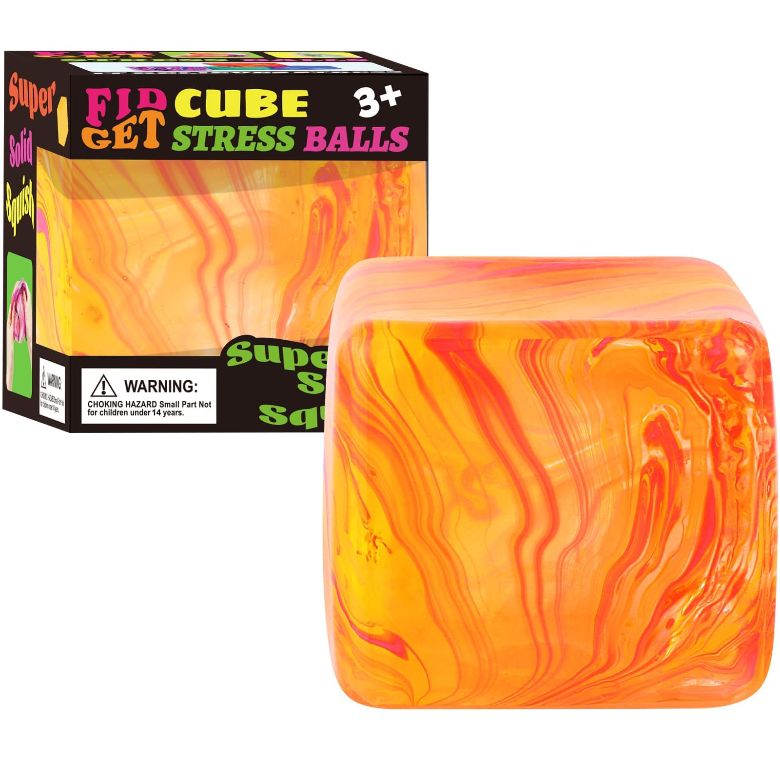 Large Fidget Toys Squishy Stress Cube - Giant Ice Cube Sensory Ball,Squishy Stress Relief Toys, Autism Fidget, Classroom Prize, Squishy Fidget Toys, Stress Balls for Adults & Kids (Orange, 1)